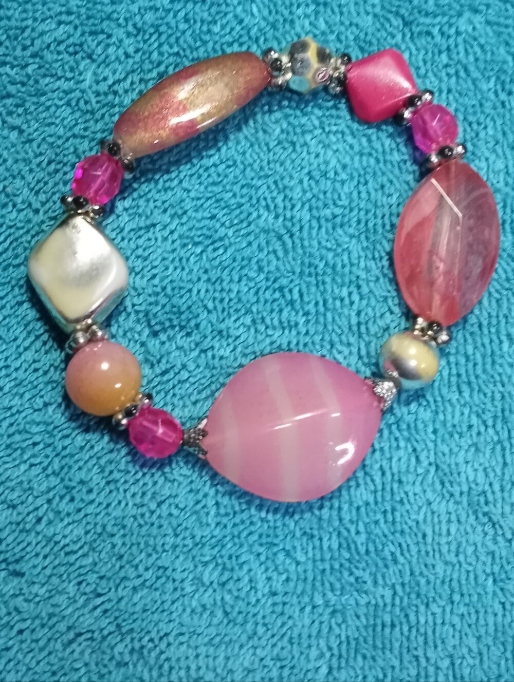 Pink Beaded Stretch Bracelet - Unbranded